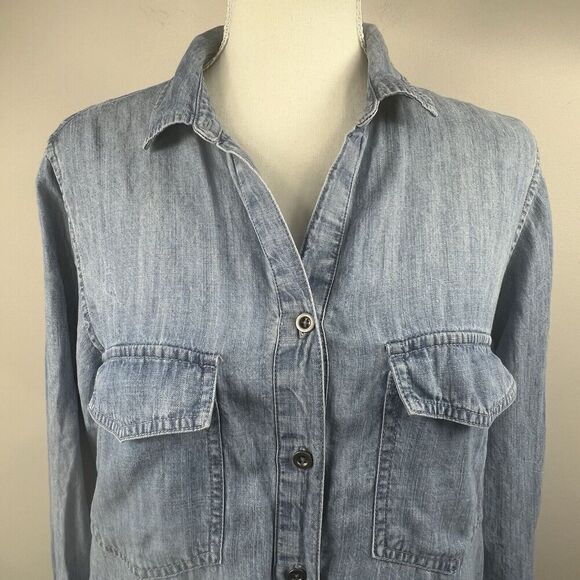 Rails Johnny Indigo Chambray Blue Romper XS Long Sleeve Tencel Linen - Picture 4 of 16
